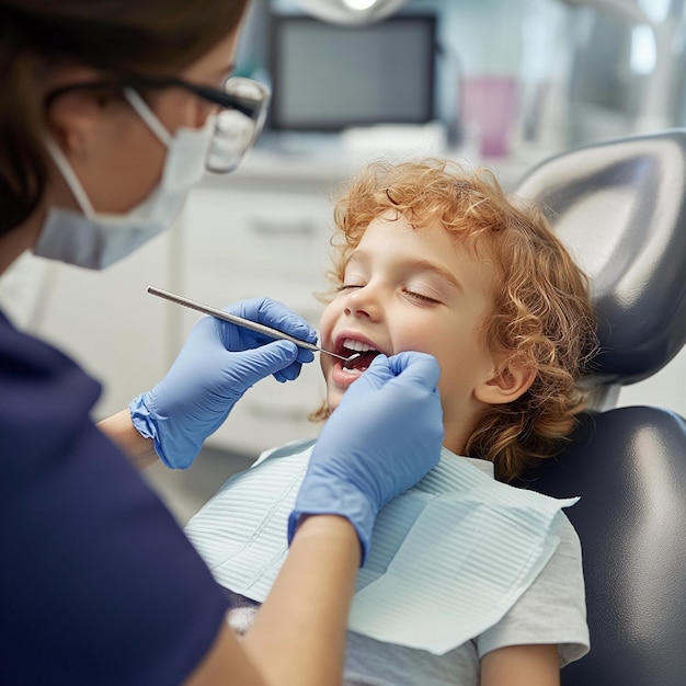 Image of a child receiving a fluoride treatment in a safe comforting dental environment