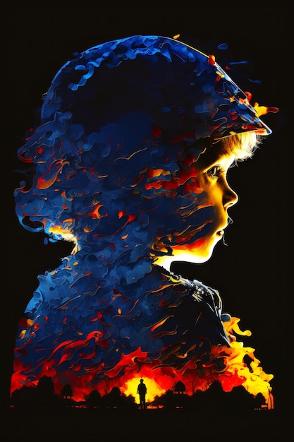 Image of child wearing hat with fire coming out of it Generative AI