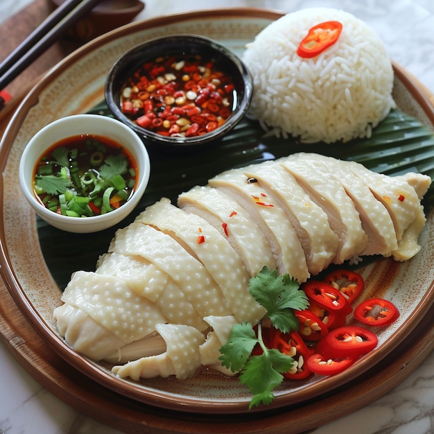 Image of Chinese food that Hainanese Chicken Rice and good apply for book menu