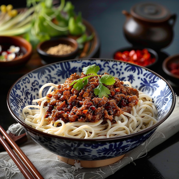 Image of Chinese food that Peking Noodles or Zha Jiang Mian and good apply for book menu