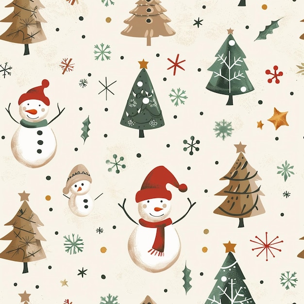 Photo image of a christmas pattern with snowflakes and chritmas tree generative ai