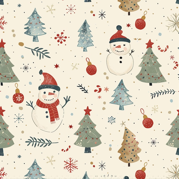 Photo image of a christmas pattern with snowflakes and chritmas tree generative ai