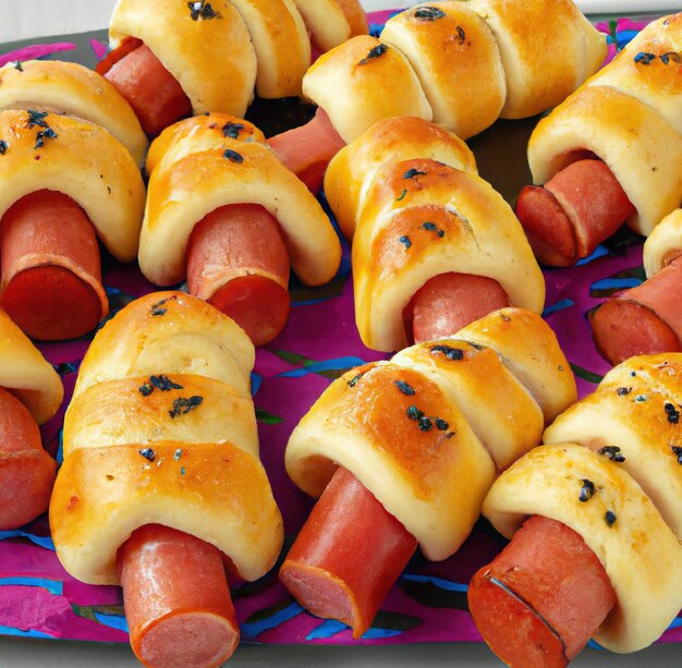 Image of close up of fresh pigs in a blanket on plate