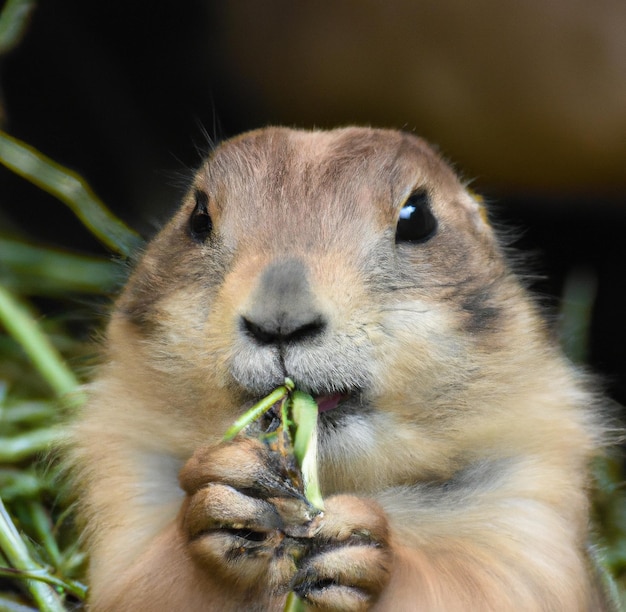 Image of close up of head of prairie dog on brown background