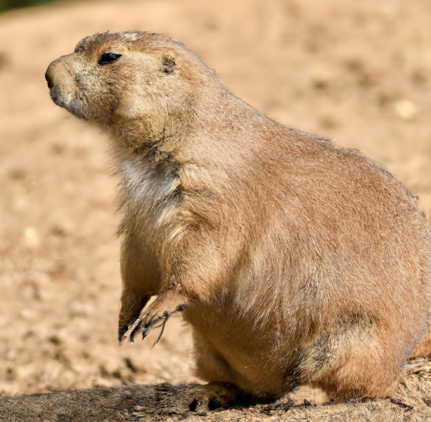 Image of close up of prairie dog against sand background