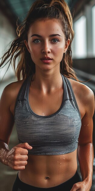 Photo image of closeup of fitness enthusiast showing strength and determination