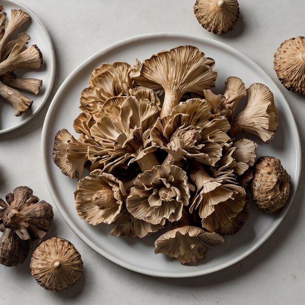 Photo image of coffee mushrooms in plate jungle garden