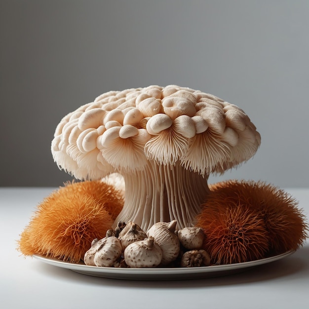 Photo image of coffee mushrooms in plate jungle garden