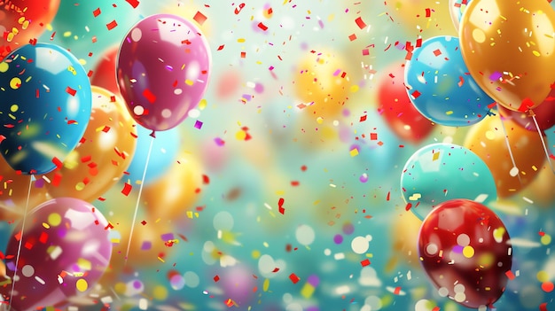 An image of colorful balloons and confetti