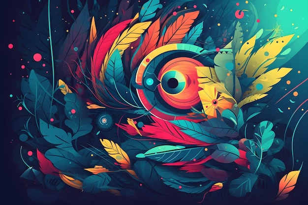 Image of colorful bird with feathers on it's back ground Generative AI