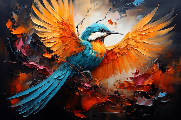 Image of colorful bird with its wings spread out Generative AI