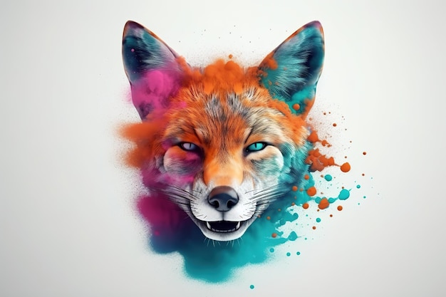 Image of a colorful fox head on a clean background Wildlife Animals Illustration generative AI