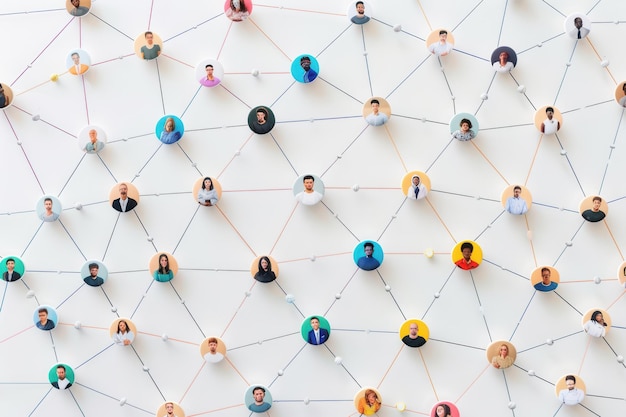 Photo an image of a connected network of individuals on a white background representing a vibrant and diverse online community generative ai