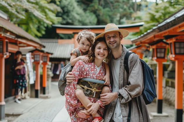 An image of a contented Caucasian family visiting Japan Generative Ai