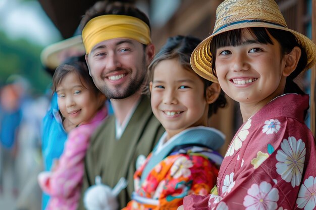 An image of a contented Caucasian family visiting Japan Generative Ai