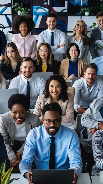 Image of corporate team with diversity in the office in the background