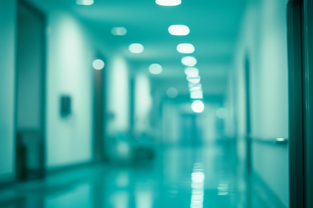 Photo in the image of the corridor in a hospital or clinic the background is blurry