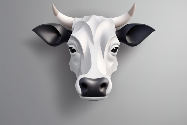 Image of cow head 3d model on a clean background Farm animals Illustration Generative AI