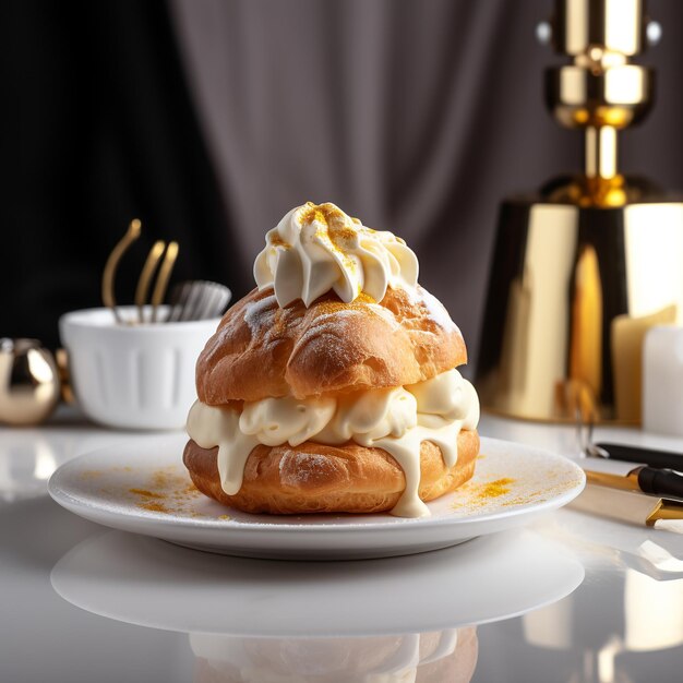 Image of cream puff dessert and good apply for menu book