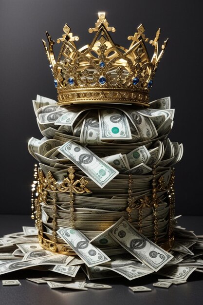 An image of a crown on top of a pile of cash intricatly designed It has to be i catching intricit