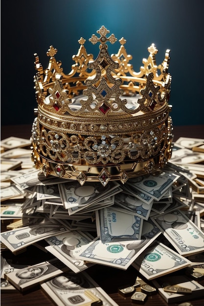 An image of a crown on top of a pile of cash intricatly designed It has to be i catching intricit