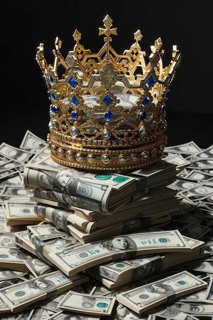 An image of a crown on top of a pile of cash intricatly designed It has to be i catching intricit