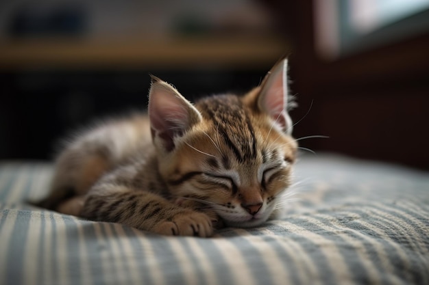 Image of cute brown tabby cat sleeping Pet illustration Generative AI