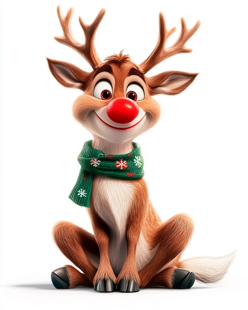 Image of a cute reindeer sits wearing a scarf