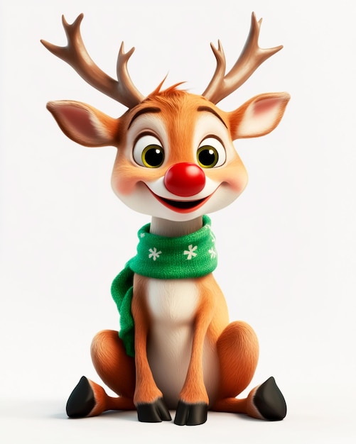 Image of a cute reindeer sits wearing a scarf