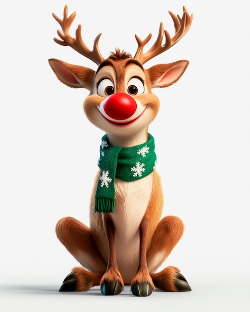 Image of a cute reindeer sits wearing a scarf