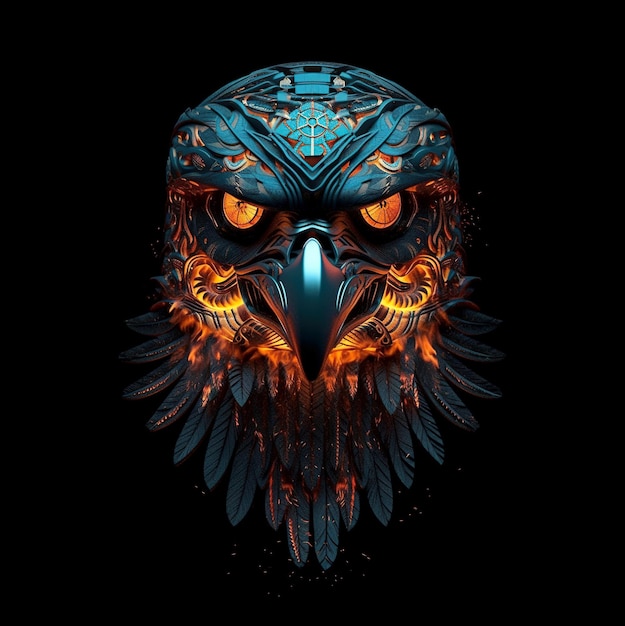 Image of cyberpunk bird mask with colorful patterns on black background Wildlife Animals Illustration Generative AI