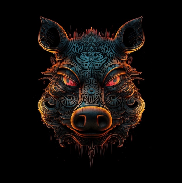 Image of cyberpunk pig mask with colorful patterns on black background Wildlife Animals Illustration Generative AI