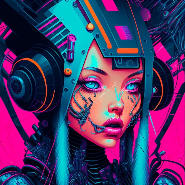 Image of a cyborg girl in pop art style