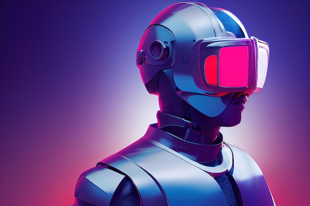 Image of a cyborg man in a protective helmet 3D rendering Raster illustration