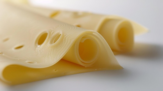 image of delicious very thin cheese slices slightly rolled