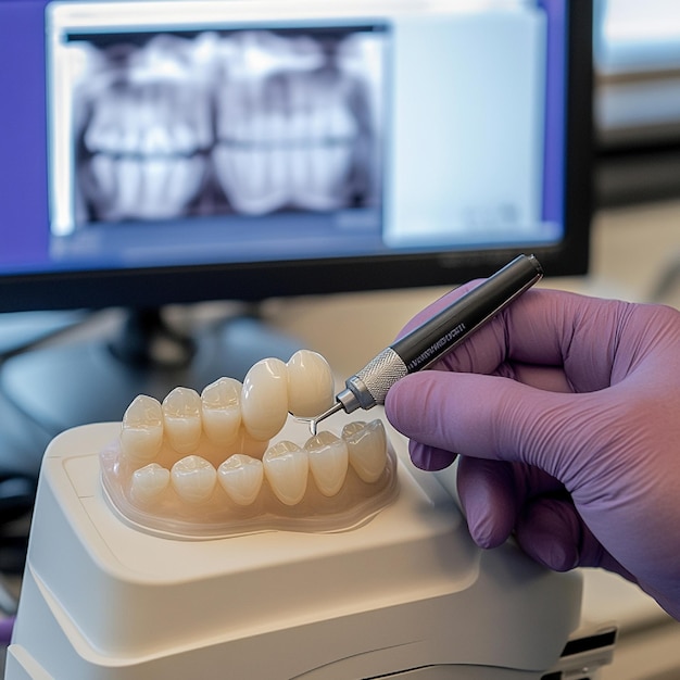 Image of a dental professional using advanced technology to design custom veneers for a patient