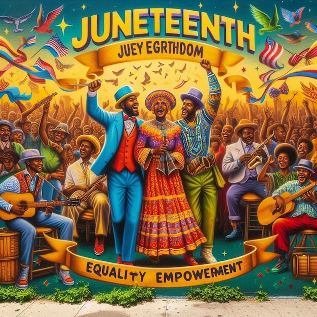 an image depicting the celebration of Juneteenth showcasing a diverse group of people