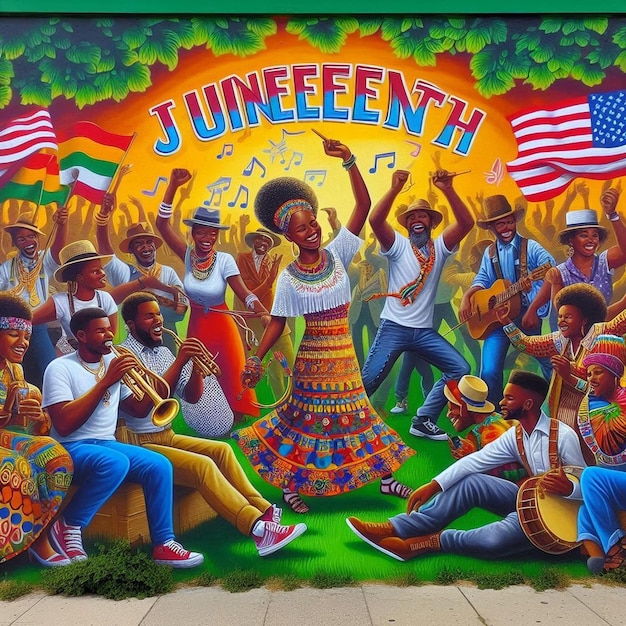 an image depicting the celebration of Juneteenth showcasing a diverse group of people