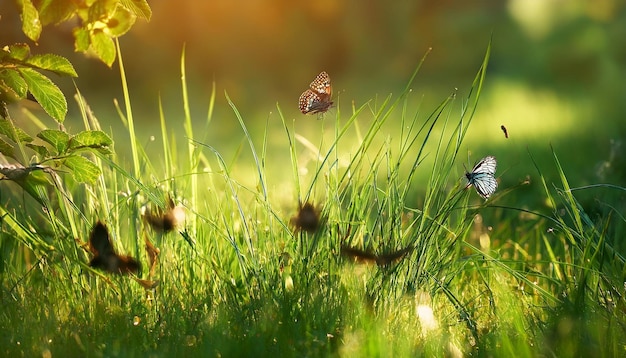 Photo an image depicting grass as a habitat for wildlife focusing on insects birds or small mamm