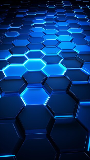 The image depicts an abstract blue technology hexagonal background