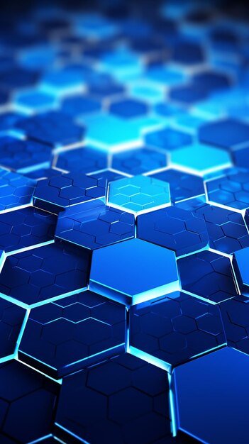 The image depicts an abstract blue technology hexagonal background