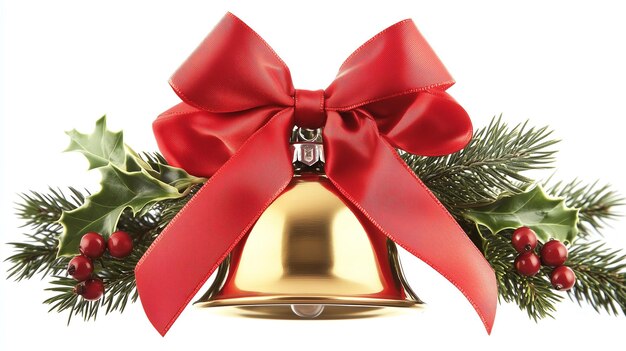 Photo the image depicts a festive christmas bell adorned with a large bright red ribbon tied in a bow