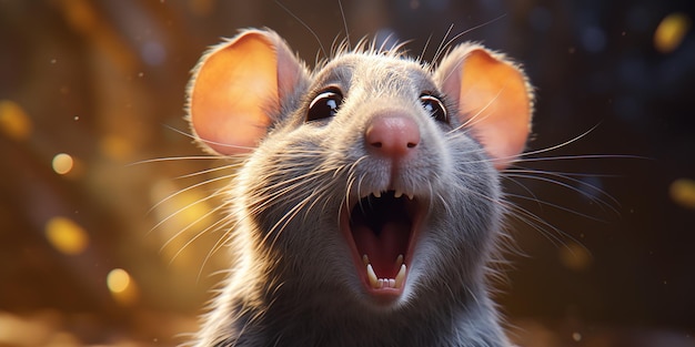 The image depicts a wideeyed rat paying attention rendered in a cartoon style