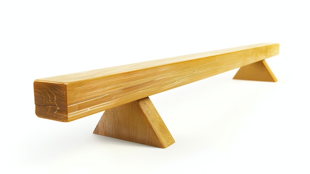 Photo image description this image shows a wooden balance beam on a white background the beam is made of light brown wood and has a triangular base