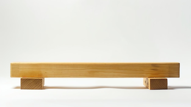 Image Description A wooden balance beam on a white background The beam is made of lightcolored wood It is supported by two wooden blocks