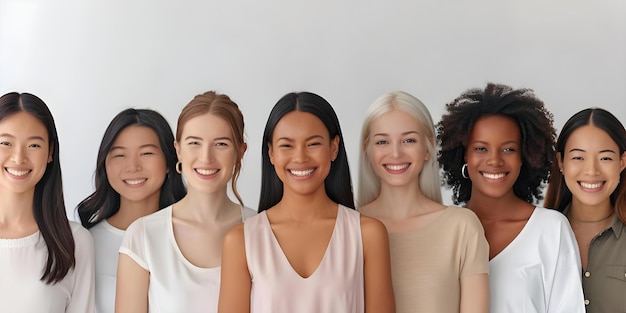 Image of diverse group of women smiling representing various ethnicities and skin tones Concept Diversity Women Smiling Ethnicities Skin Tones