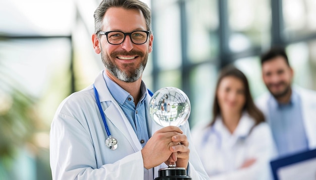 Photo an image of a doctor receiving an award or recognition for exceptional service