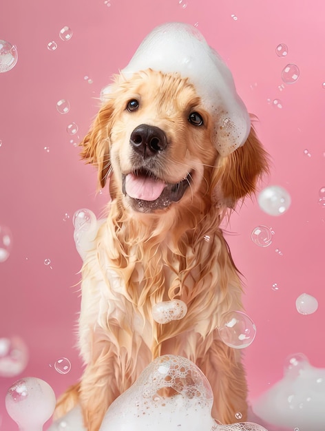 Photo an image of a dog in a bubble bath