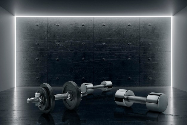 Image of dumbbell in the gym The concept of sport and healthy lifestyle