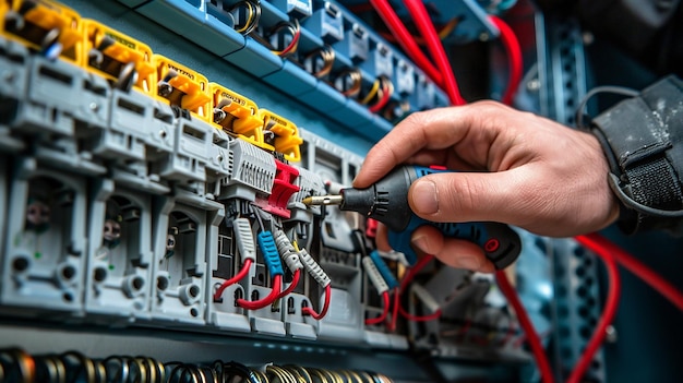 Photo image of electrician at work